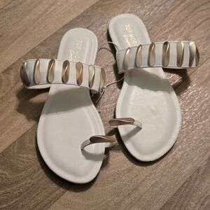TOP Moda White Slide Sandals with Gold Teardrop Accents